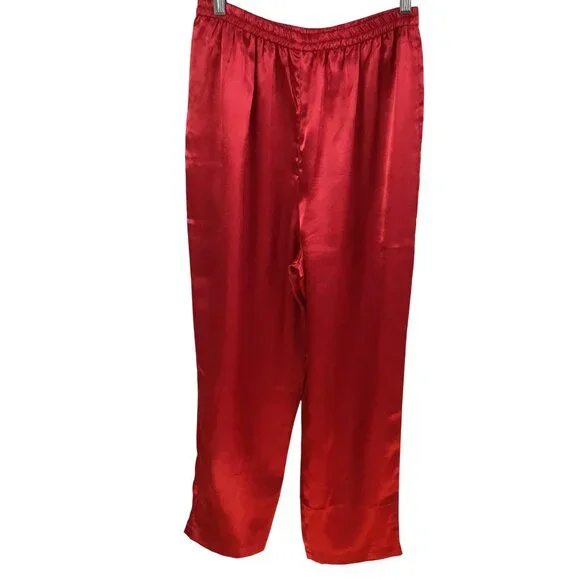 VTG Lingerie Cacique Red Satin Women 2 Pajama Set Mandarin Collar Frog Closure M - Picture 8 of 13